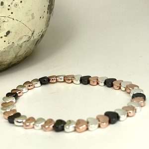 Three coloured heart stretchy bracelet