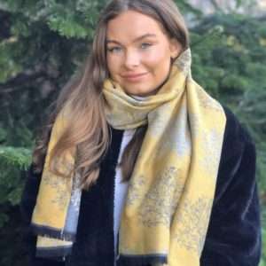 mustard side of winter trees scarf