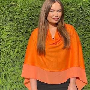 Poncho with chiffon edge