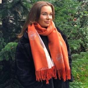 Orange reversible dandelion scarf