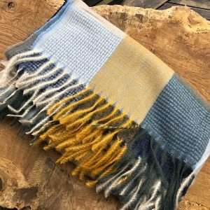Blue/mustardSquares Cashmere Blend Scarf