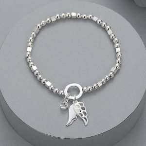 Angel Wings Elasticated Silver Bracelet