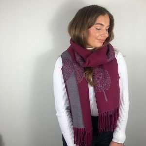 Wine Mulberry Tree of Life Cashmere Blend Reversible Scarf