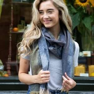 girl wearing feather scarf