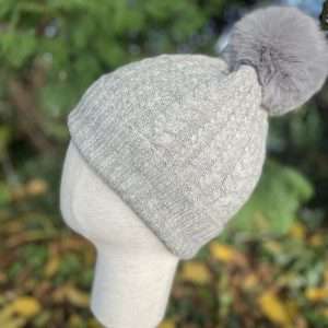 Grey Cable Cashmere Blend Bobble Hat