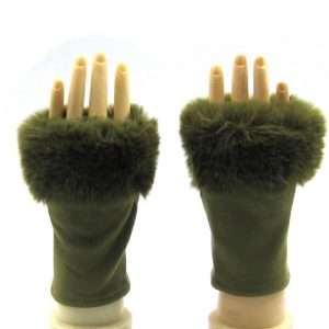 olive faux fur fingerless gloves