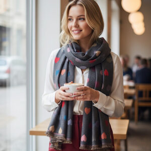 grey heart scarf on moel