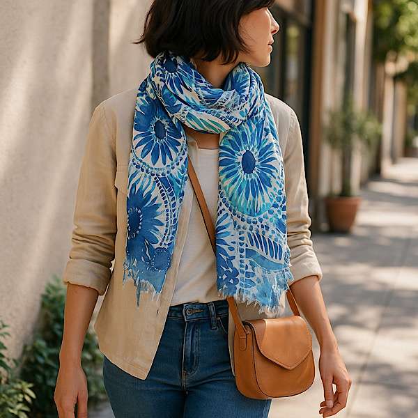 blue floral scarf with sparkle