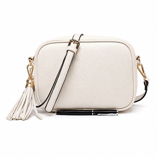 cream camera bag gold hardware