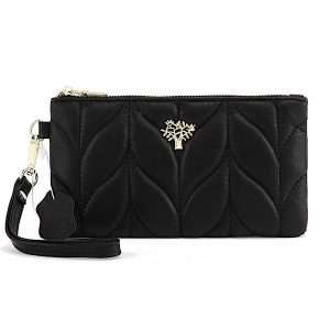 black leather tree of life quilted purse