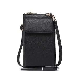 black vegan leather phone purse