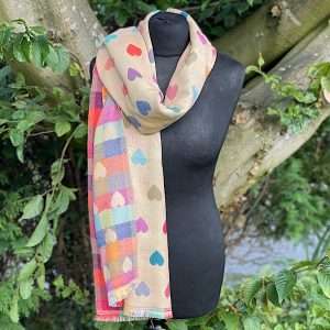 Cream Multicoloured Heart Scarf