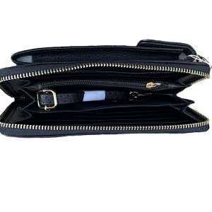 inside of black vegan purse