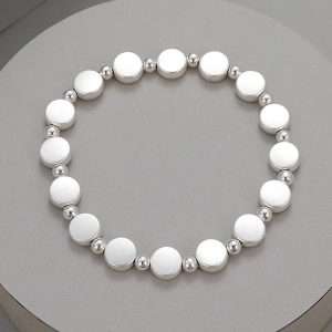 silver circles and beads stretchy bracelet