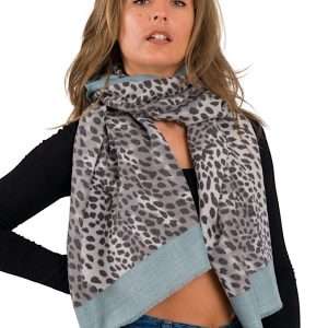 blue leopard scarf on model