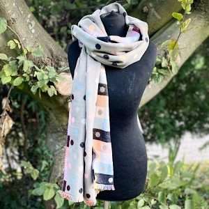 grey large spot luxury reversible scarf on manikin