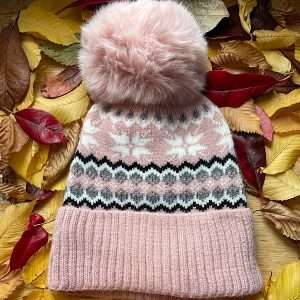 pink snowflake ski winter hat