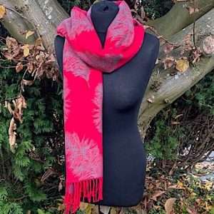 red and grey reversible feather scarf