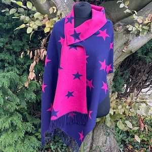 cerise and blue cashmere blend star scarf