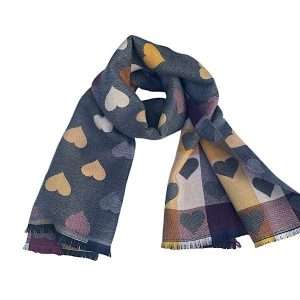 grey ribbed large heart luxury scarf