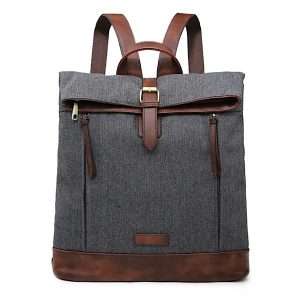 tweed dark grey quality backpack with faux leather rucksack straps by house of milano