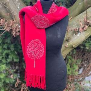 red and grey mulberry tree of life cashmere blend scarf or wrap