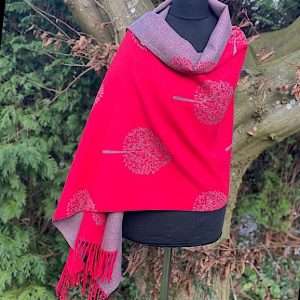 red and grey cashmere blend reversible luxury scarf/ wrap