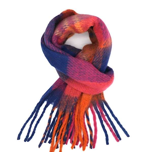 big pink orange and purple scarf with tassels
