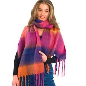 hot pink orange and purple big tassel scarf