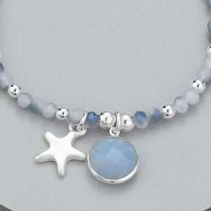 silver and blue beads star stretchy braclet