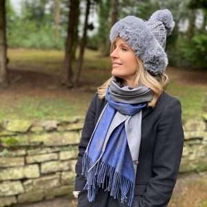 Grey Lined Bobble Hat
