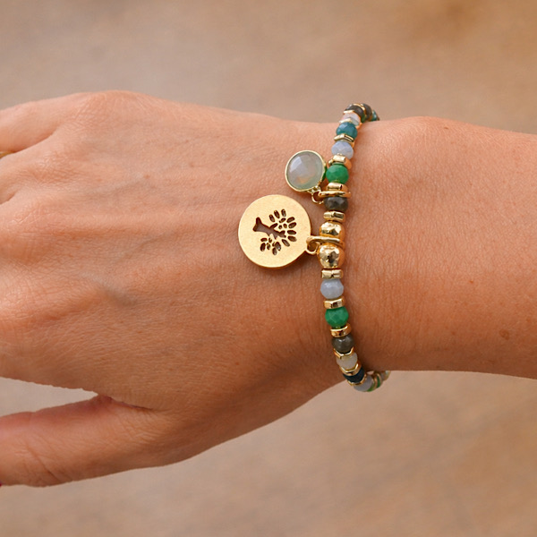 gold earthtones on wrist