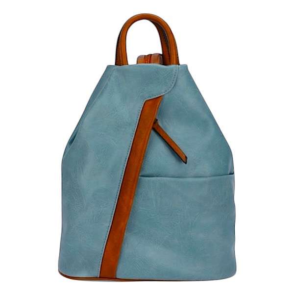 meduim blue and tan backpack
