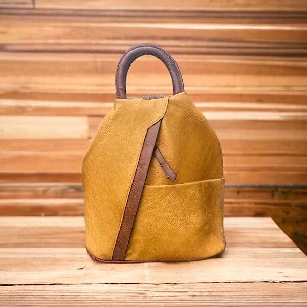 mustard backpack with long straps