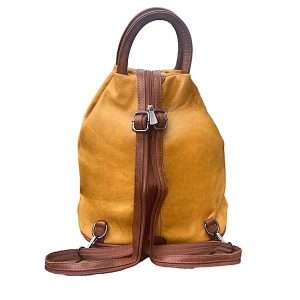 mustard backpack with tan trim