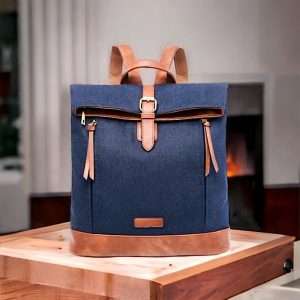 Navy tweed tadn trimmed backpack