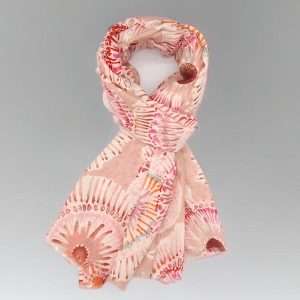 salmon scarf with metallic shimmer detail