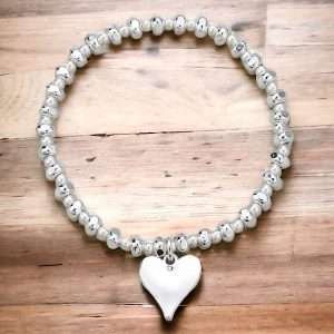 silver beads heart bracelet