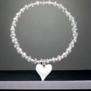 silver beads smooth heart bracelet