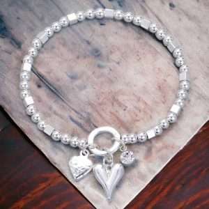 Three pendant womens heart bracelet