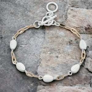 T-bar feather bracelet with rose gold links