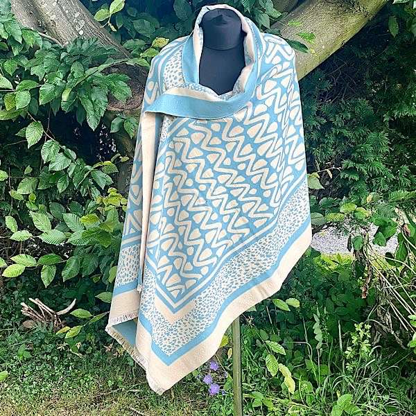 turquoise and cream reversible wrap