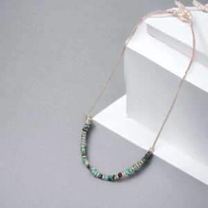Gemstone green and gold necklace with gold plated chain