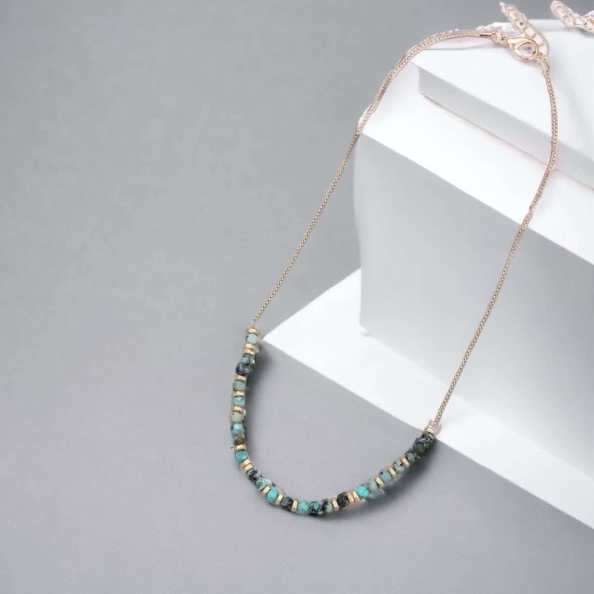 Gemstone green and gold necklace with gold plated chain