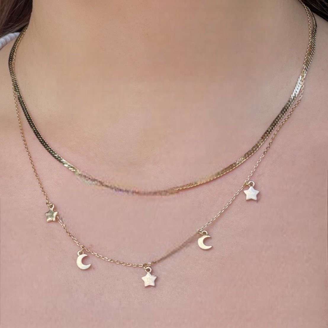 stars and moon necklace in gold