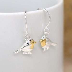 silver robin earrings