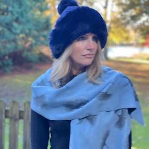 blue supersoft scarf with a soft dandelion design