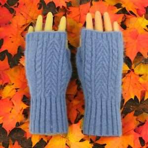 blue cable wristies womens cashmere blend gloves