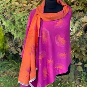 cerise and orange scarf on model