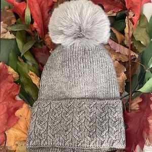 grey textured pompom hat